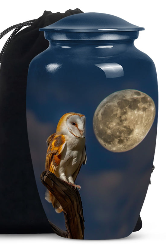 Moonlight Barn Owl Cremation Urn - Night Sky Memorial Urn For Burial