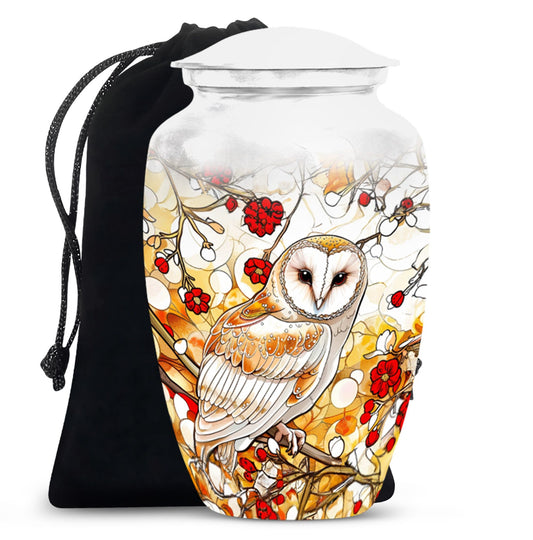 White Owl Funeral Urn – Artistic Cremation Urn For Adult Ashes