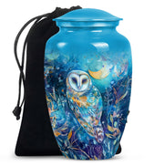 Blue Nature Memorial Owl Urn - Unique Aluminium Funeral Urn For Human Ashes