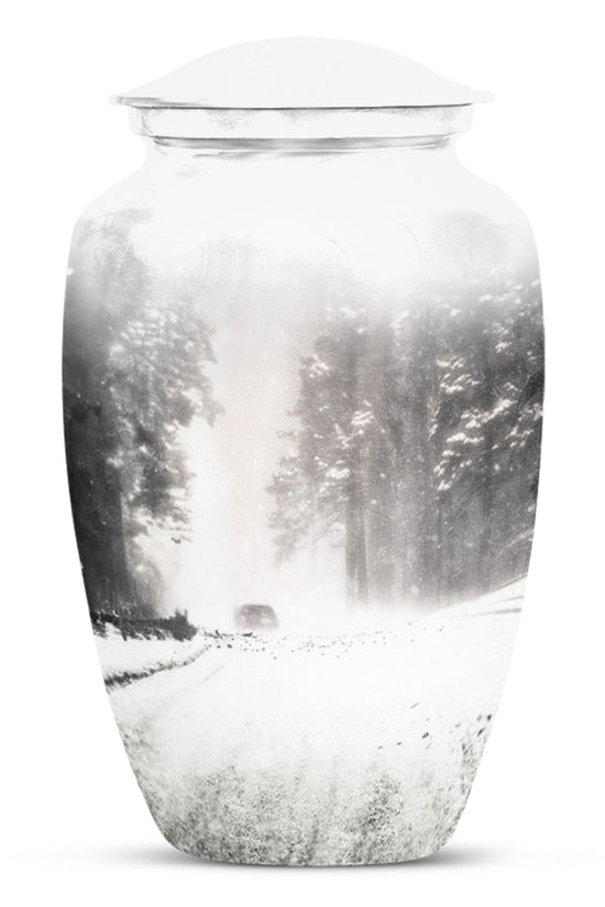 Winter Forest Funeral Urn - White Cremation Urn For Adult Ashes