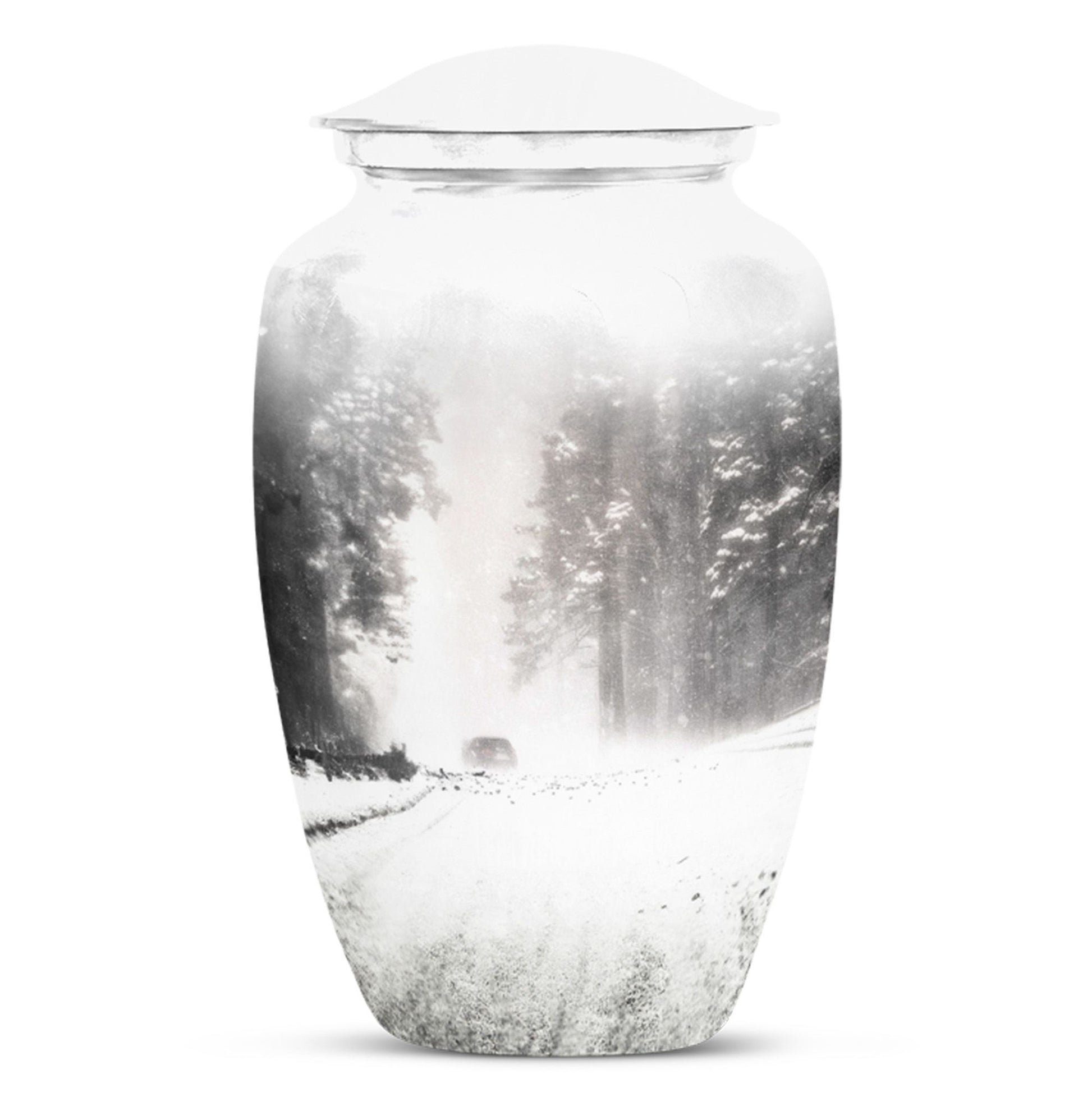 Winter Forest Funeral Urn - White Cremation Urn For Adult Ashes