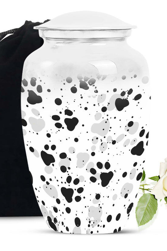 Black & White Paw Cremation Urn - Elegant Pet Funeral Urn For Adult Ashes