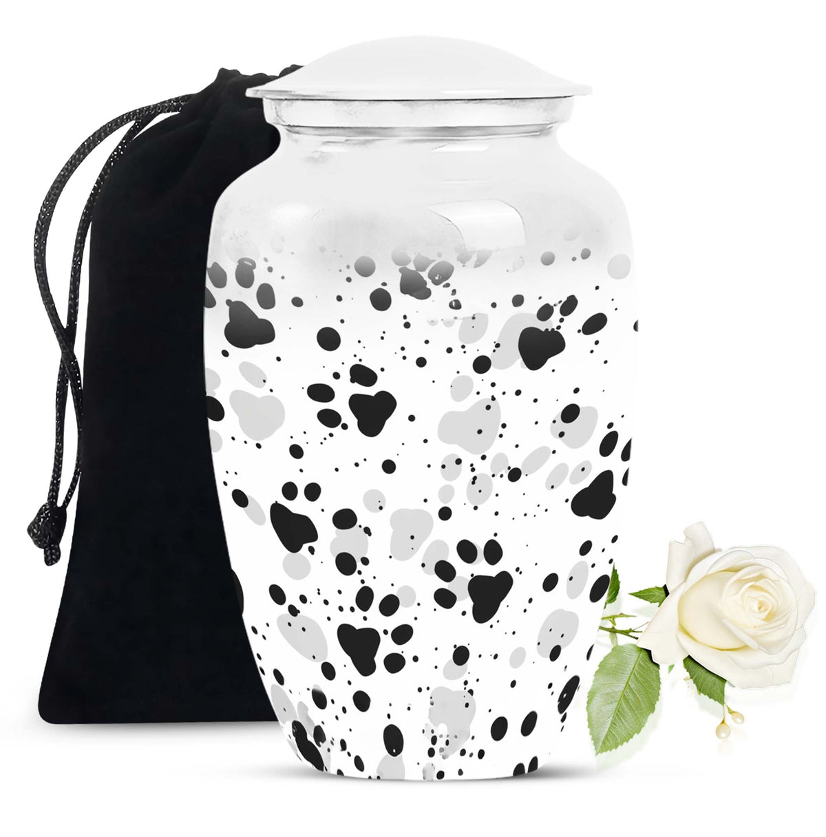 Black & White Paw Cremation Urn - Elegant Pet Funeral Urn For Adult Ashes