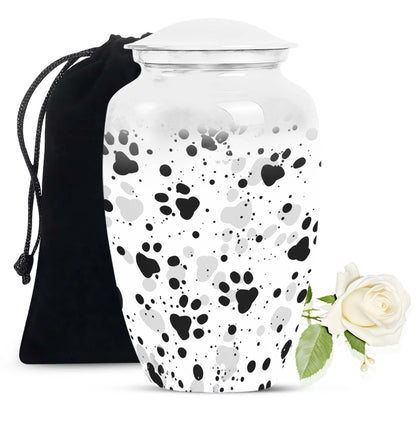 Black & White Paw Cremation Urn - Elegant Pet Funeral Urn For Adult Ashes
