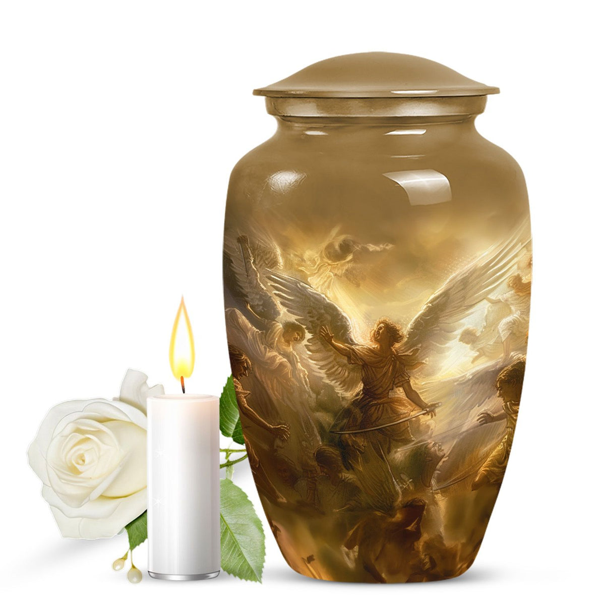 Golden Angel Cremation Urn - Aluminium Memorial Urn For Female