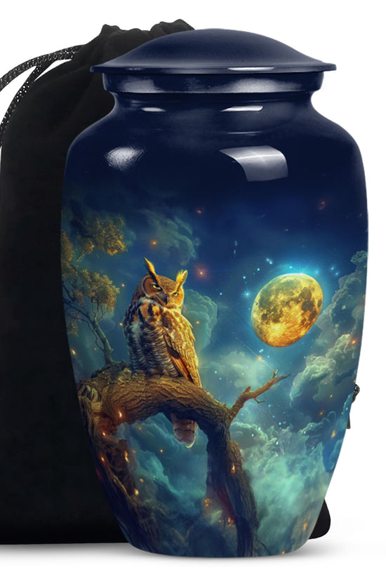 Moonlight Owl Cremation Urn – Celestial Memorial Urn For Human Ashes
