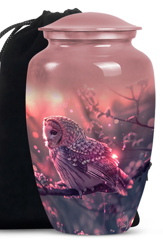 Pink Owl Cremation Urn - Beautiful Funeral Urn For Burial