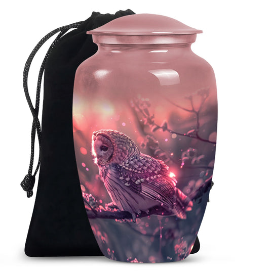 Pink Owl Cremation Urn - Beautiful Funeral Urn For Burial