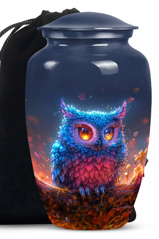 Neon Owl Funeral Urn - Artistic Cremation Urn For Adult Ashes