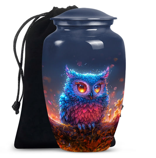 Neon Owl Funeral Urn - Artistic Cremation Urn For Adult Ashes