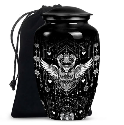 Spiritual Owl Memorial Urn - Large Decorative Cremation Urn For Ashes