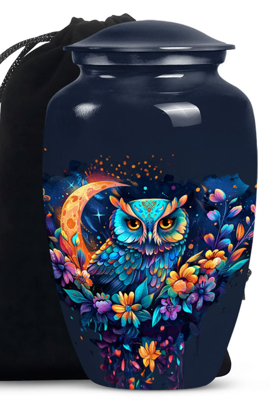 Colorful Owl Cremation Urn - Floral Memorial Urn For Human Ashes