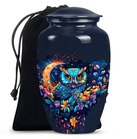 Colorful Owl Cremation Urn - Floral Memorial Urn For Human Ashes