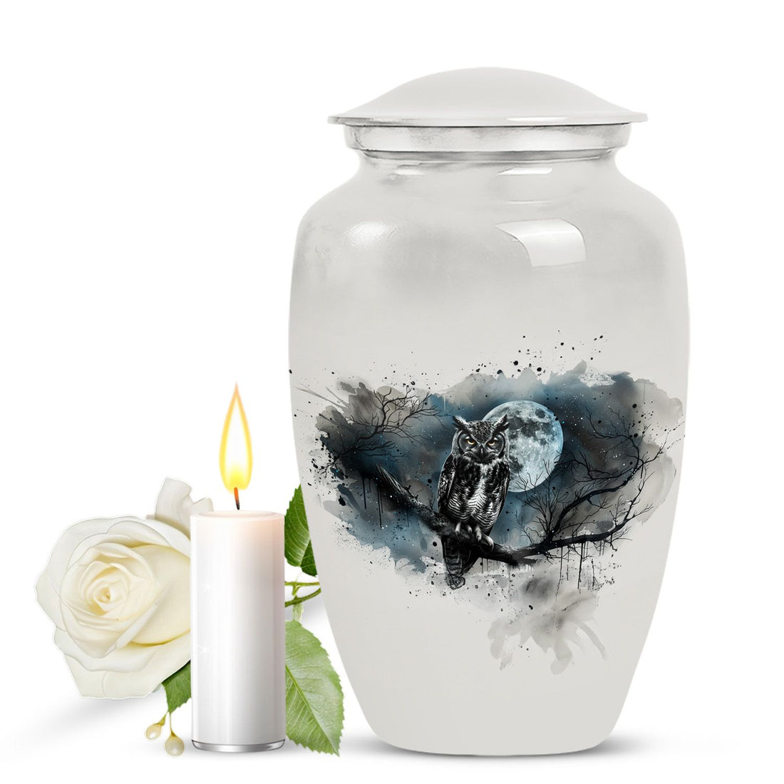 Moonlight Theme Funeral Urn - White colour Aluminium Memorial Urn For Ashes