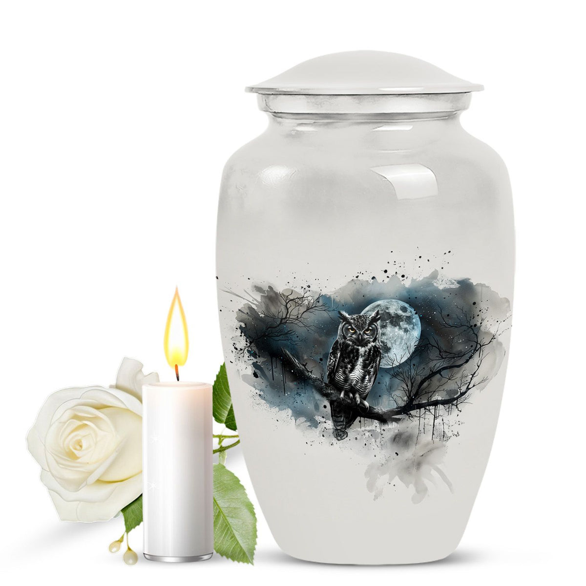 Moonlight Theme Funeral Urn - White colour Aluminium Memorial Urn For Ashes