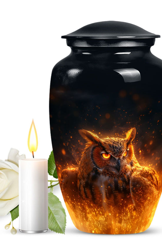 Mystic Fire Owl Cremation Urn - Decorative Memorial Urn For Loved Ones