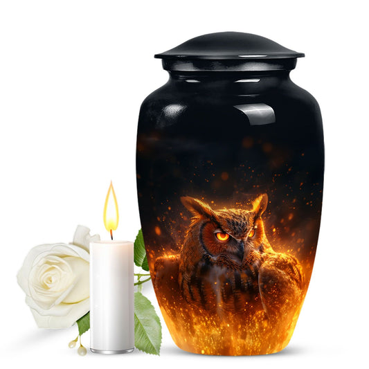 Mystic Fire Owl Cremation Urn - Decorative Memorial Urn For Loved Ones