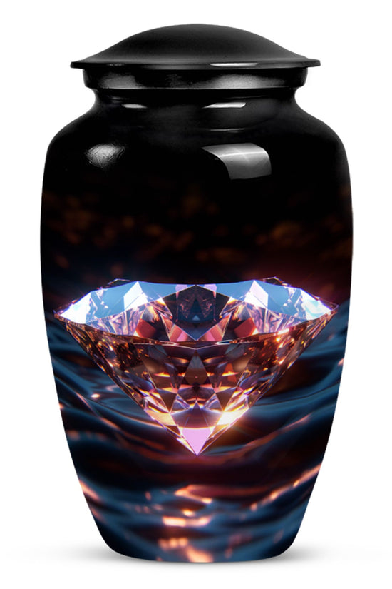 Glowing Diamond Memorial Urn - Black Aluminium Funeral For Ashes