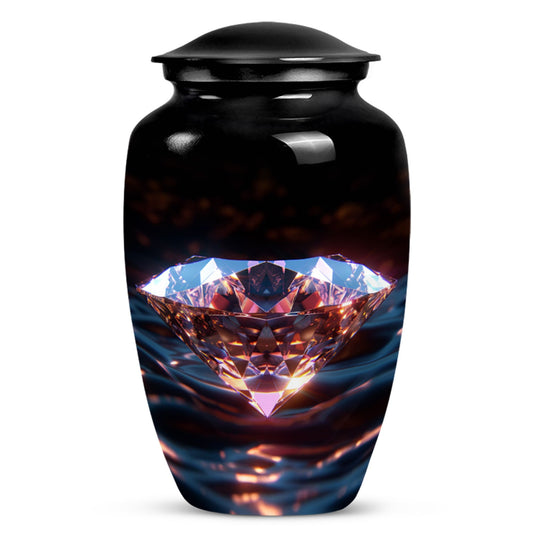 Glowing Diamond Memorial Urn - Black Aluminium Funeral For Ashes