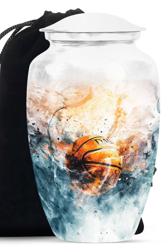 Basketball Cremation Urn - White Aluminium Funeral Urn For Burial