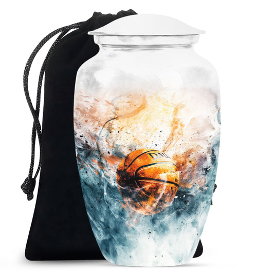 Basketball Cremation Urn - White Aluminium Funeral Urn For Burial