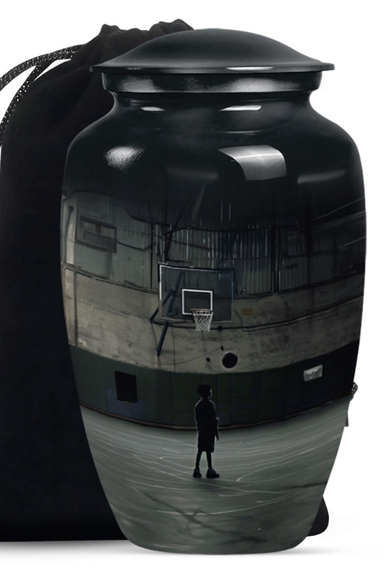 Basketball Player Funeral Urn - Black Aluminium Memorial Urn For Ashes