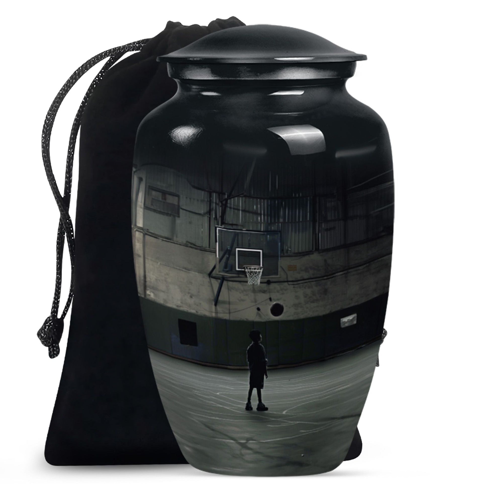 Basketball Player Funeral Urn - Black Aluminium Memorial Urn For Ashes