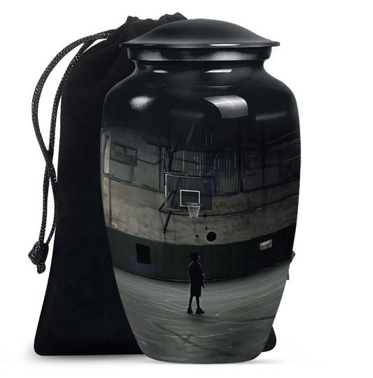 Basketball Player Funeral Urn - Black Aluminium Memorial Urn For Ashes