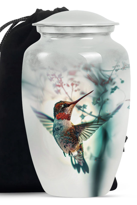 Peaceful Hummingbird Memorial Urn - White Aluminium Funeral Urn For Loved Ones