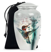 Peaceful Hummingbird Memorial Urn - White Aluminium Funeral Urn For Loved Ones