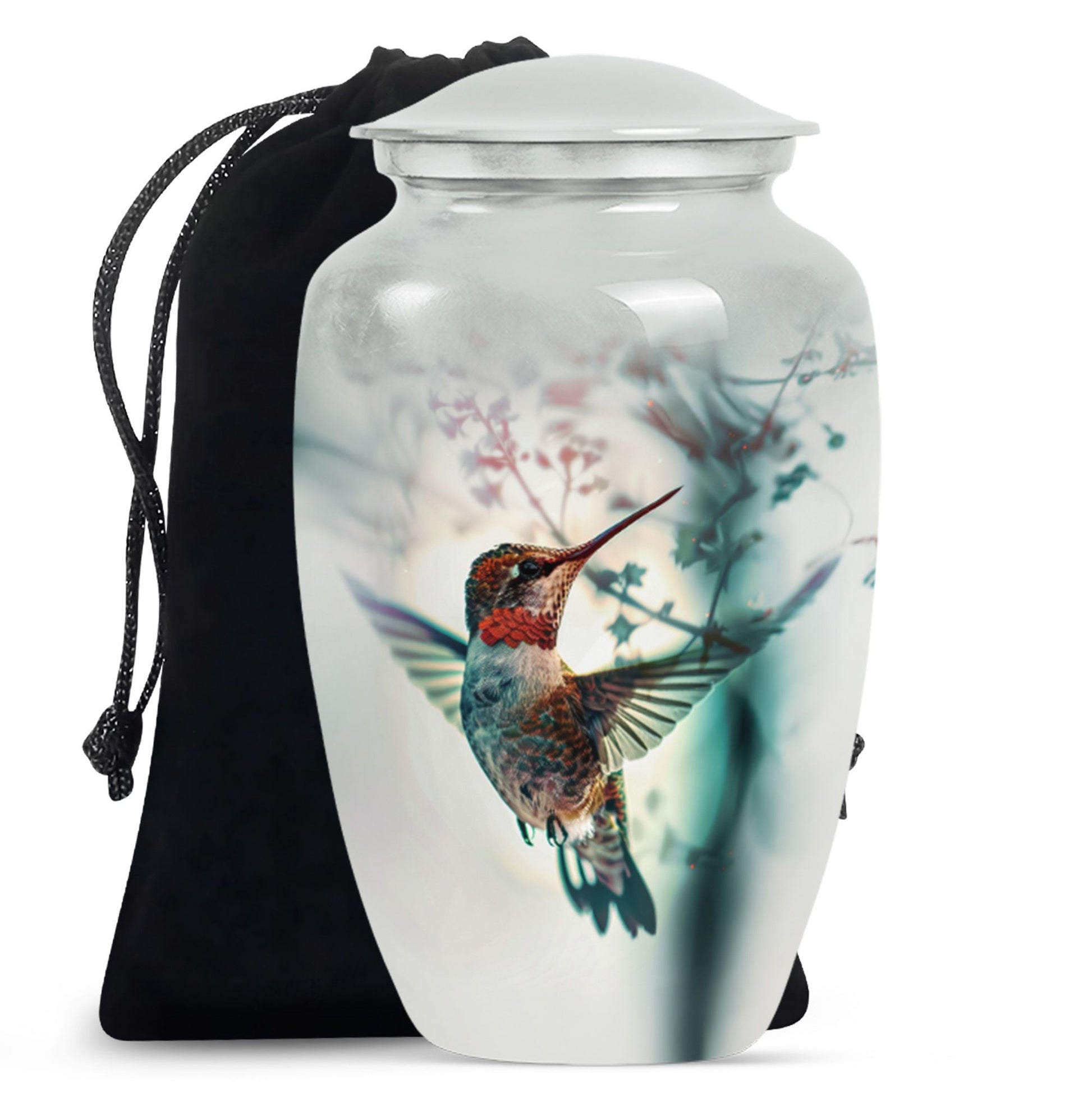 Peaceful Hummingbird Memorial Urn - White Aluminium Funeral Urn For Loved Ones