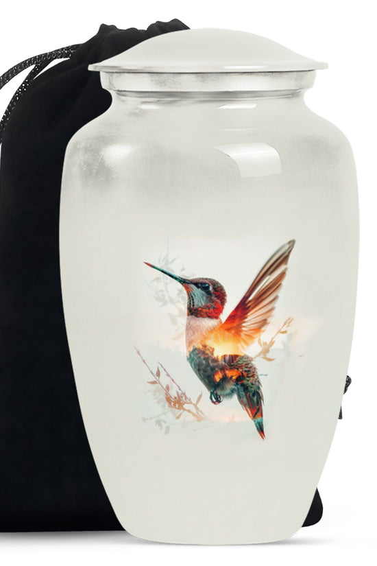 Artistic White Hummingbird Memorial Urn – Modern Funeral Urn For Ashes