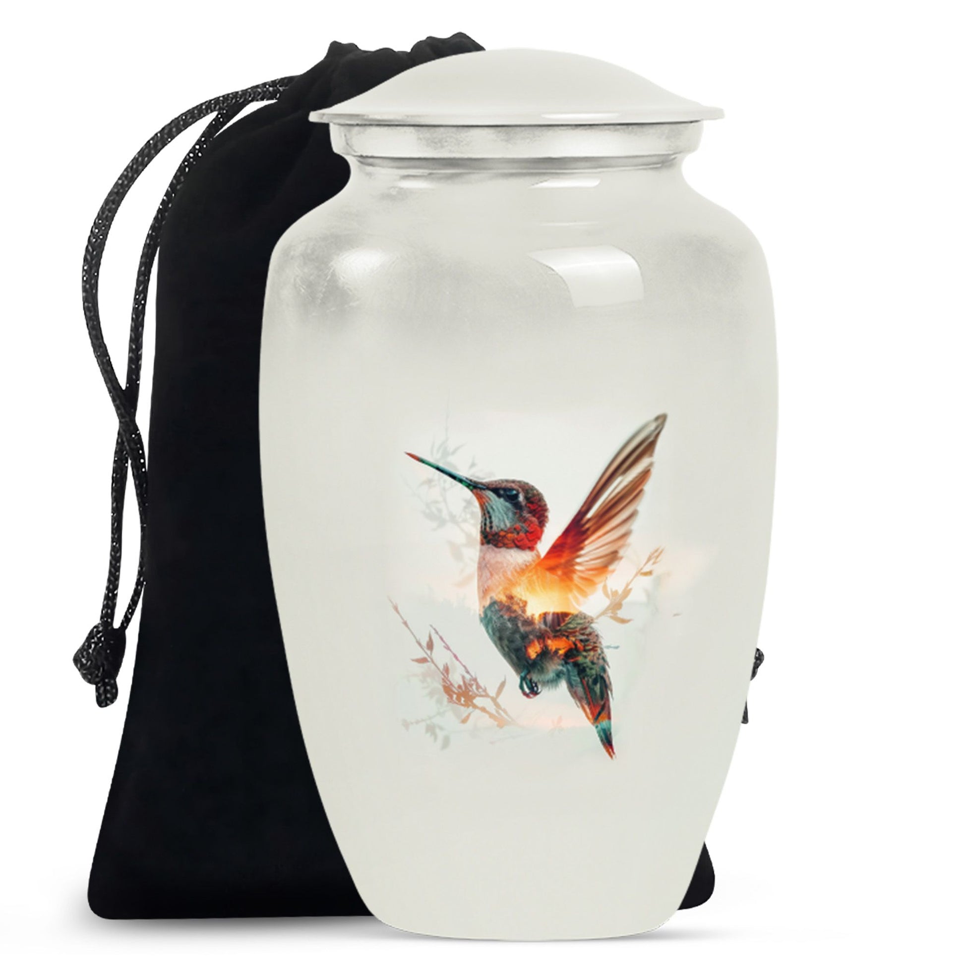 Artistic White Hummingbird Memorial Urn – Modern Funeral Urn For Ashes