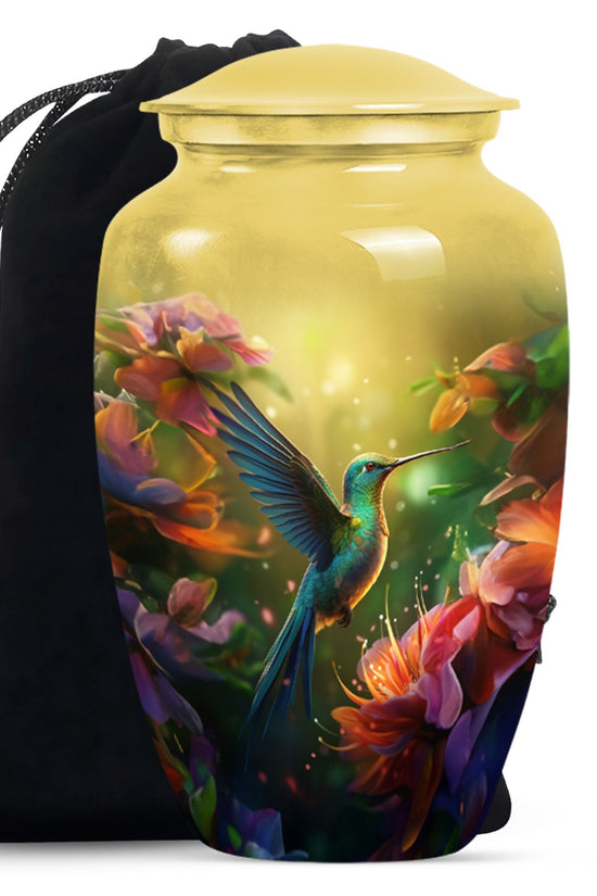 Artistic Floral Hummingbird Cremation Urn - Premium Aluminum Urn For Ashes