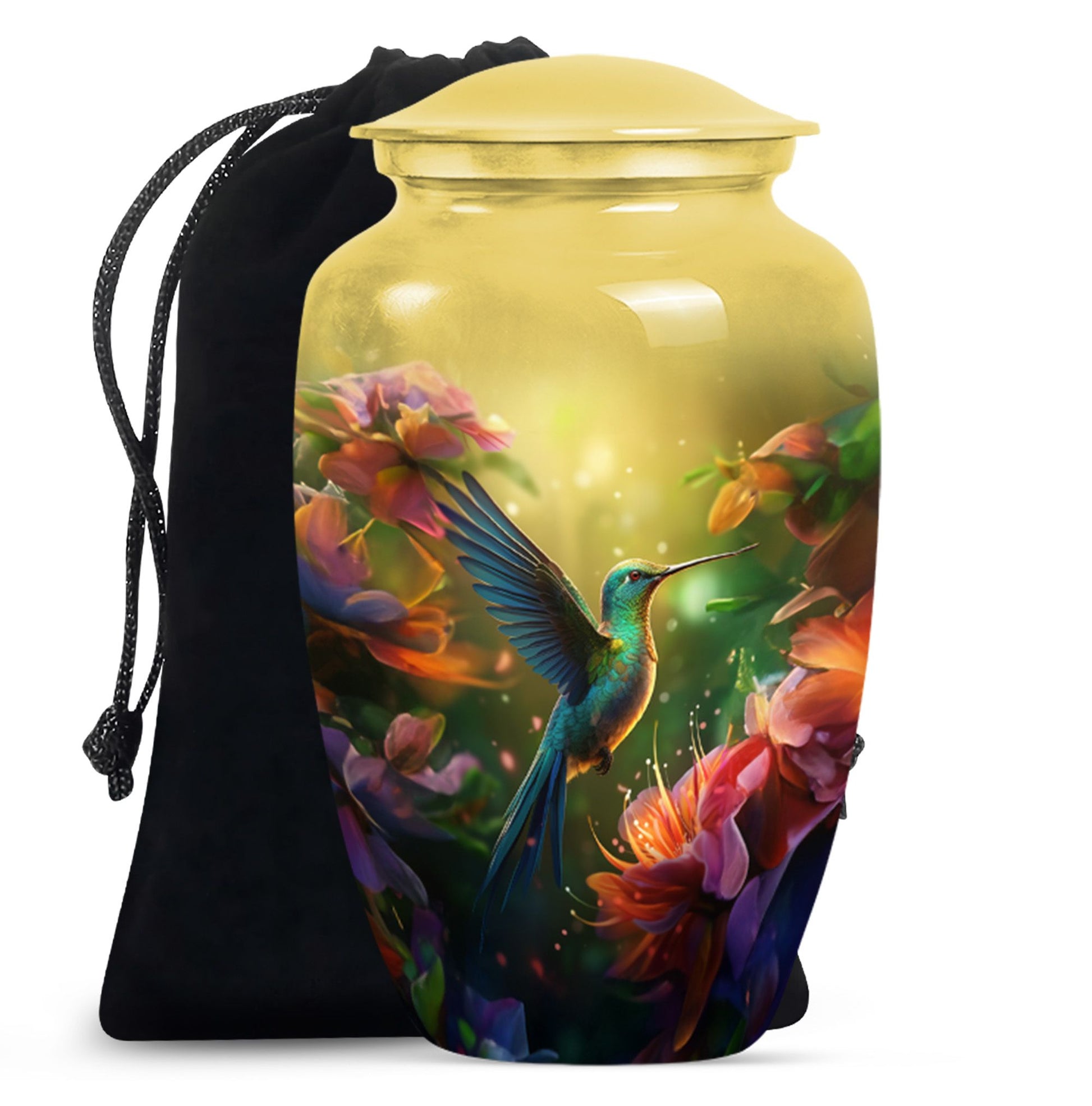 Artistic Floral Hummingbird Cremation Urn - Premium Aluminum Urn For Ashes