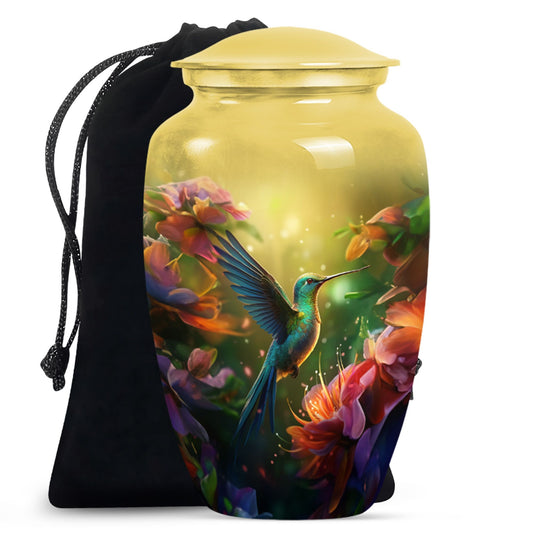 Artistic Floral Hummingbird Cremation Urn - Premium Aluminum Urn For Ashes