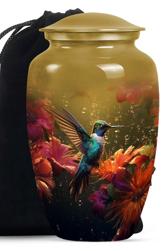 Classic Hummingbird Theme Memorial Urn - Aluminium Cremation Urn For Loved Ones