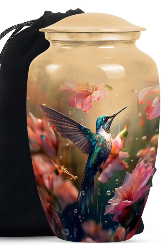 Hummingbird Theme Funeral Urn - Pink Floral Memorial Urn For Male & Female