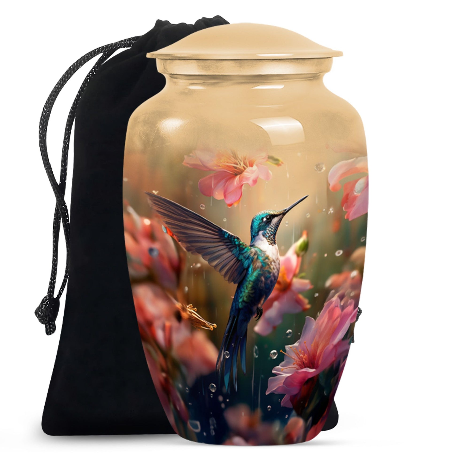 Hummingbird Theme Funeral Urn - Pink Floral Memorial Urn For Male & Female