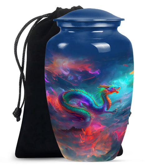 Golden Fire Dragon Funeral Urn For Ashes - Luxury Burial Urn For Loved Ones
