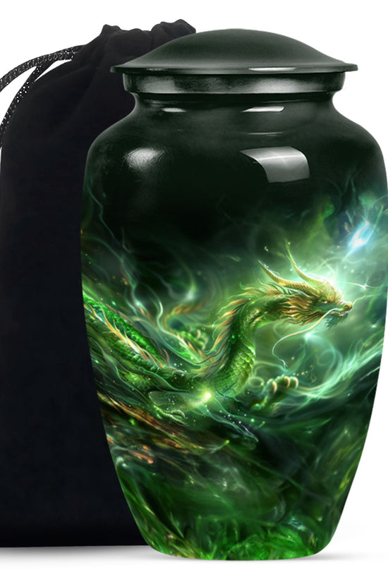 Green Golden Dragon Funeral Urn - Premium Cremation Urn For Ashes