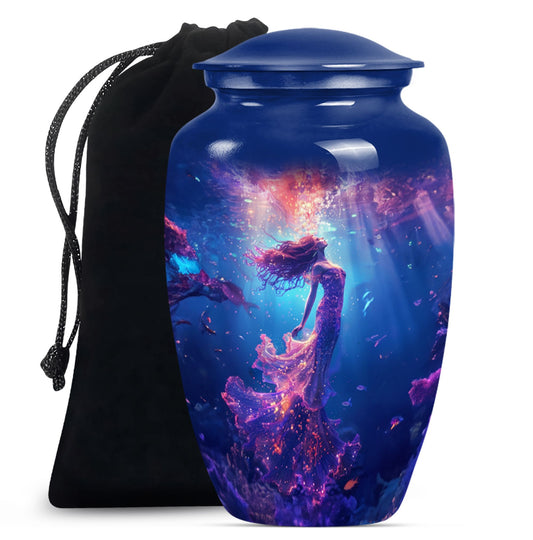 Mystic Mermaid Cremation Urn - Deep Ocean Theme Memorial Urn For Human Ashes