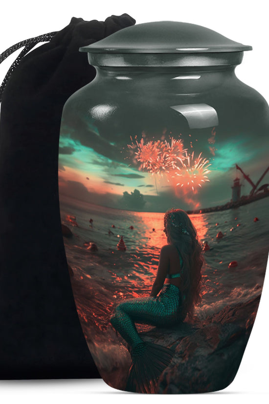 Beach Mermaid Cremation Urn - Elegant Memorial Urn For Adult Ashes