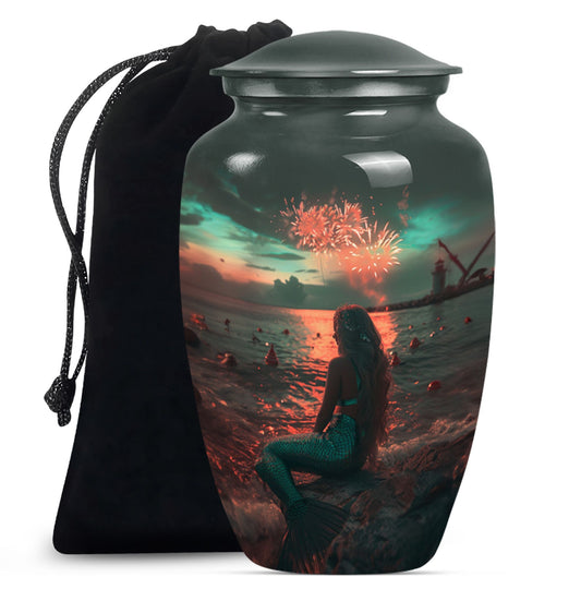 Beach Mermaid Cremation Urn - Elegant Memorial Urn For Adult Ashes