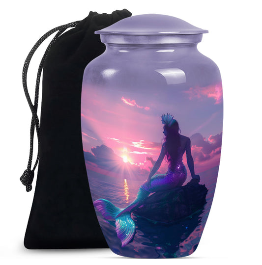 Purple Mermaid Theme Funeral Urn - Fantasy Cremation Urn For Adult Ashes