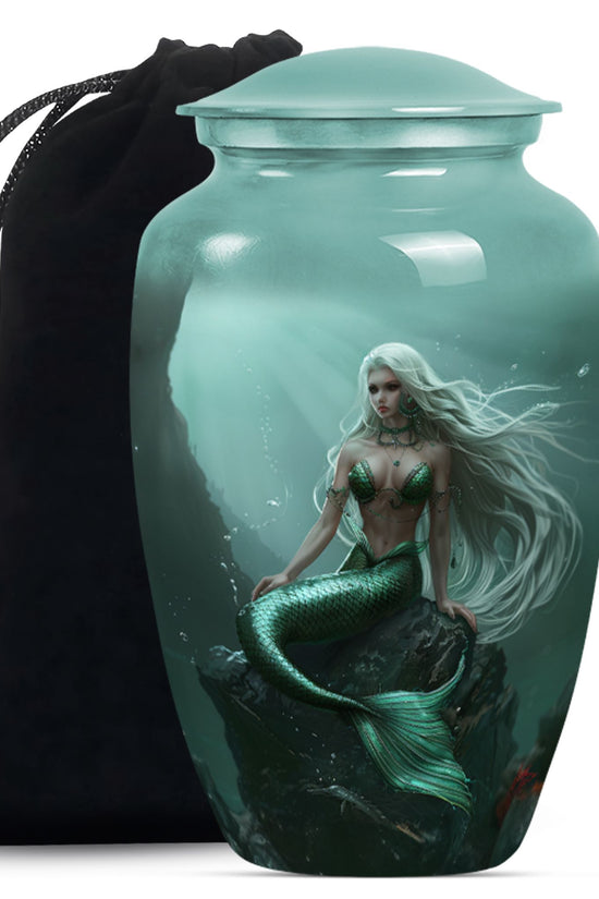 Emerald Mermaid Cremation Urn - Ocean Memorial Urn For Human Ashes