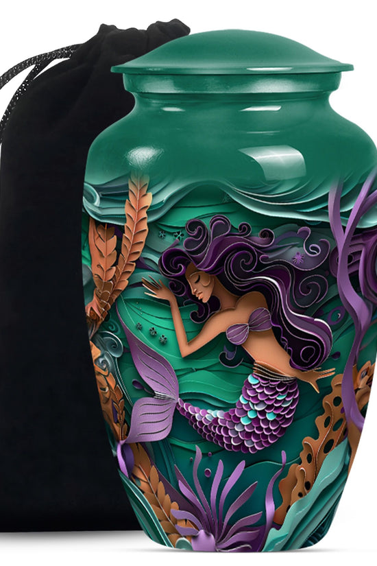 Artistic Mermaid Funeral Urn - Green Aluminium Memorial Urn For Women