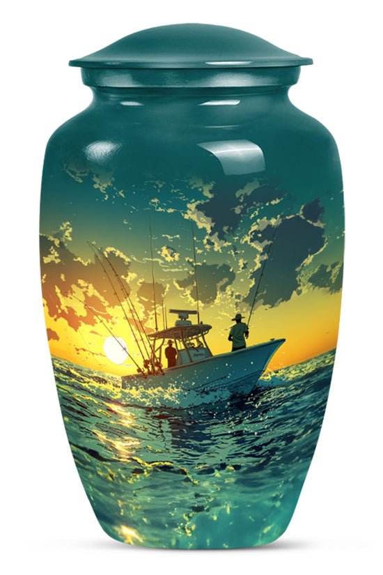 Sunset Fishing Boat Cremation Urn - Ocean Memorial Urn For Loved Ones