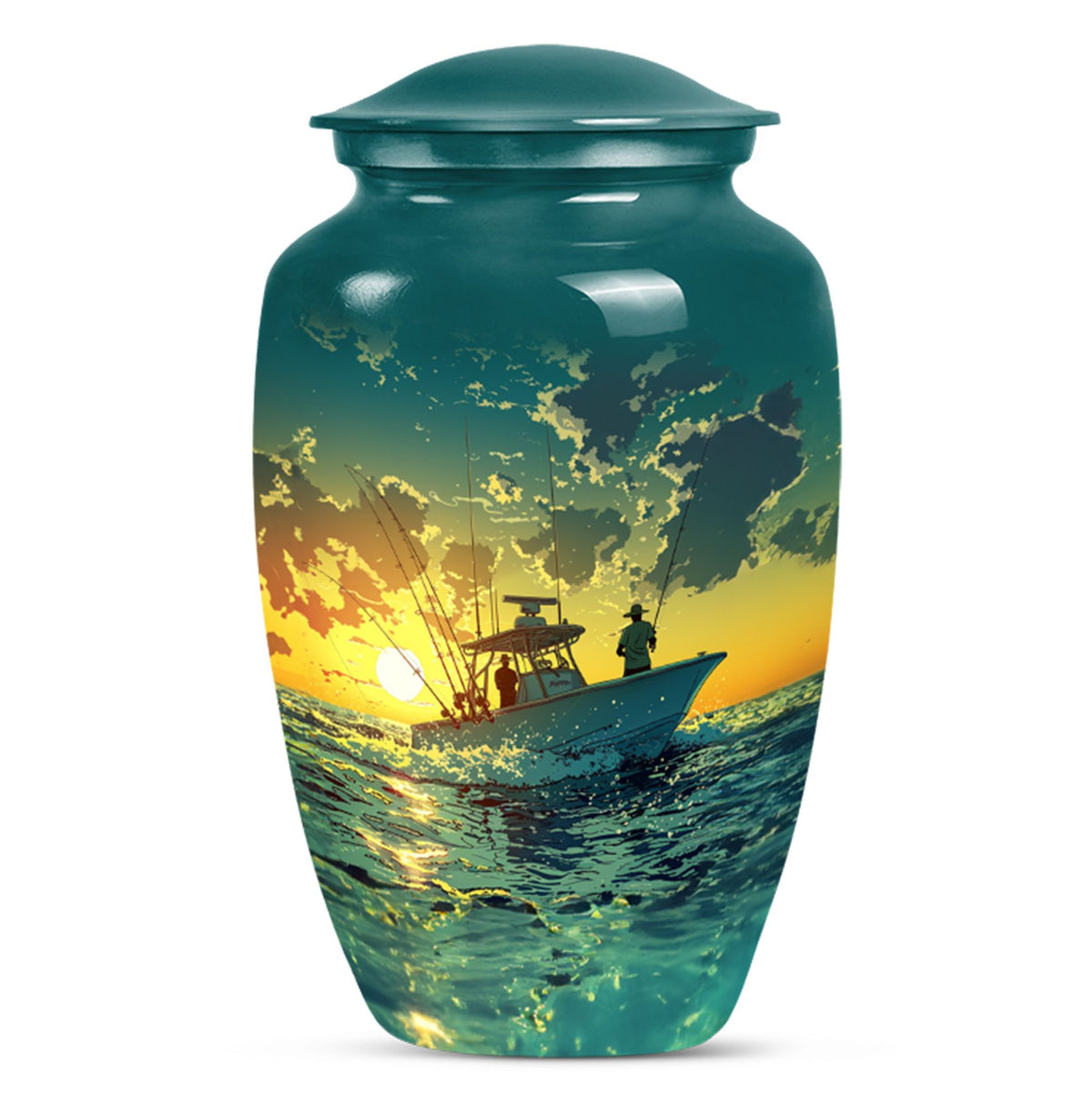 Sunset Fishing Boat Cremation Urn - Ocean Memorial Urn For Loved Ones