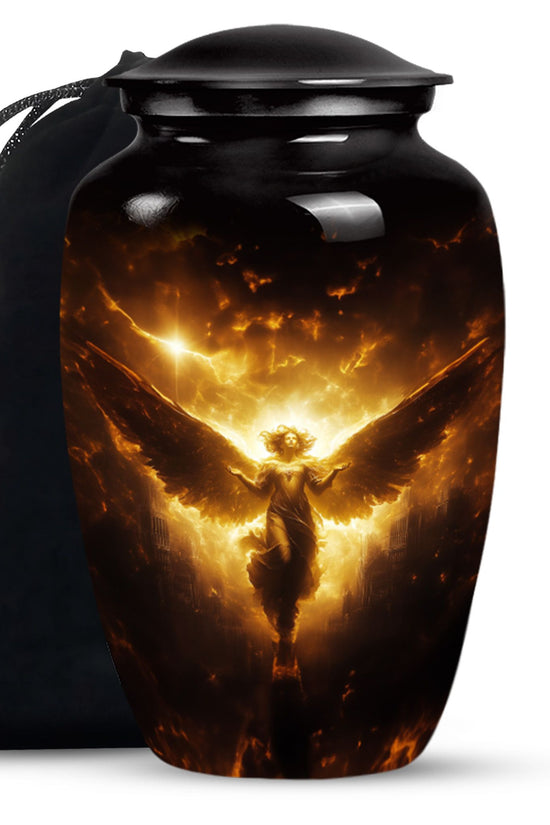 Golden Heaven Storm Angel Memorial Urn - Heaven Cremation Urn For Human Ashes
